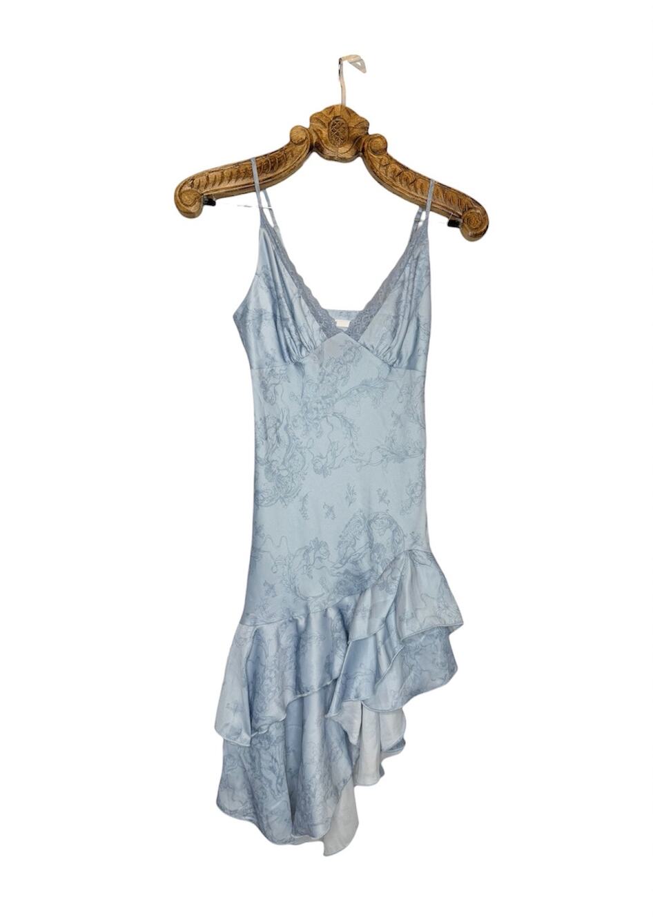 Urban Outfitters Kimchi Blue Asymmetric Ruffle Slip Dress Lace V Neck Blue S